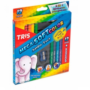 Lápis De Cor  Jumbo Mega Soft 12 Cores 2 Em 1 Tris