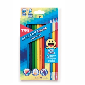 Lápis De Cor Mega Soft 12 Cores + 3 Lápis Cores Primárias Tris