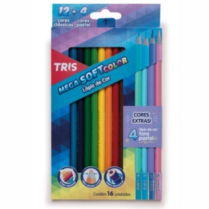 Lápis De Cor Mega Soft 12 Cores + 3 Cores Pastel Tris