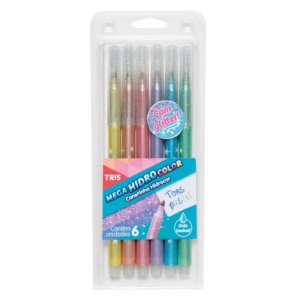 Canetinha Hidrocor 6 Cores Tons Pastel Com Glitter Tris