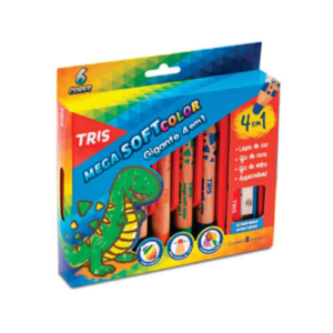 Lápis De Cor Gigante Mega Soft 6 Cores 4 em 1 Tris
