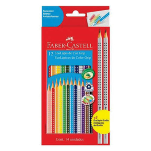 Lápis de Cor 12 Cores Grip + 2 Lápis Preto Faber Castell