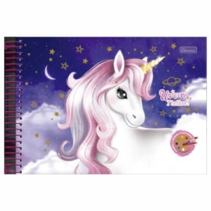 Caderno Desenho Capa Dura Espiral 80 Folhas Unicórnio