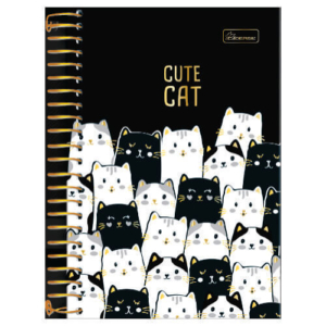 Caderno Capa Dura Espiral 1/4 80 Folhas Cute Cat