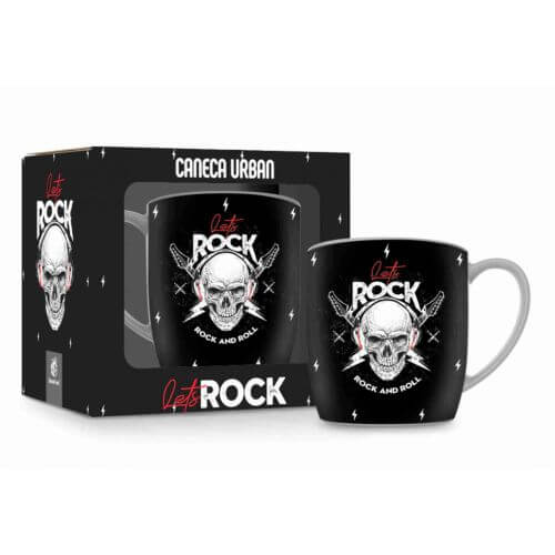 Caneca Porcelana Urban Caveira Let´s Rock 360ml