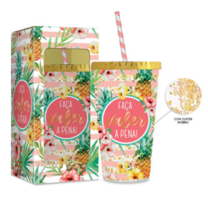 Copo Com Canudo Abacaxi 500ml