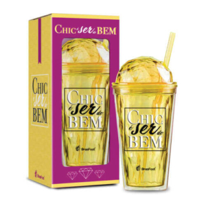 Copo Com Canudo Globo Chic É Ser Do Bem 500ml
