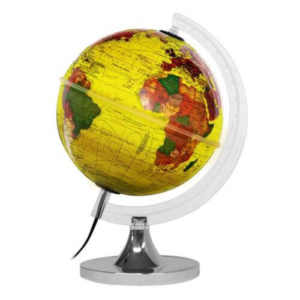 Globo Terrestre 21cm Aquarela Amarelo Led Branco Base Cromada