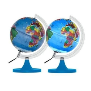 Globo Terrestre 21cm Gênio Pol Led Branco Base Azul