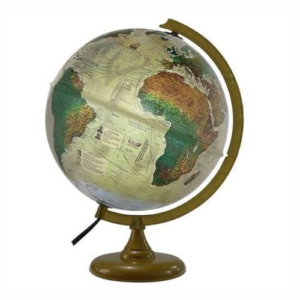 Globo Terrestre 30cm Histórico FPH Led Branco B/R Ouro Velho