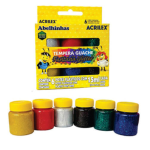 Tinta Guache Fantasia Com 6 Cores Glitter 15ml Acrilex