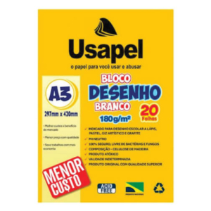 Bloco para Desenho A3 Branco 180g com 20 Folhas Usapel