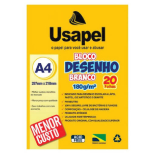 Bloco para Desenho A4 Branco 180g com 20 Folhas Usapel