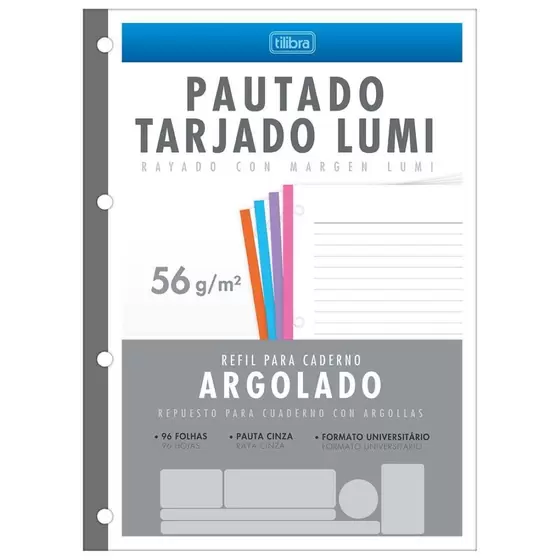 BLOCO PARA CADERNO ARGOLADO  96F TARJADO LUMI AC
