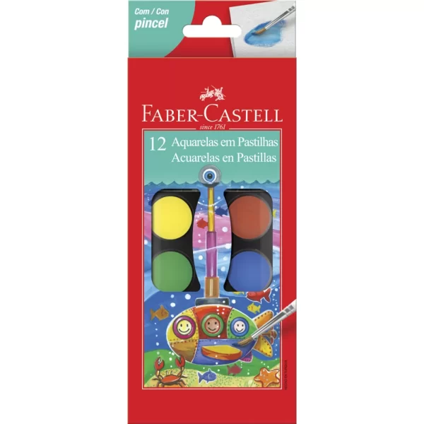 AQUARELAS EM PASTILHAS 12 CORES FABER CASTELL
